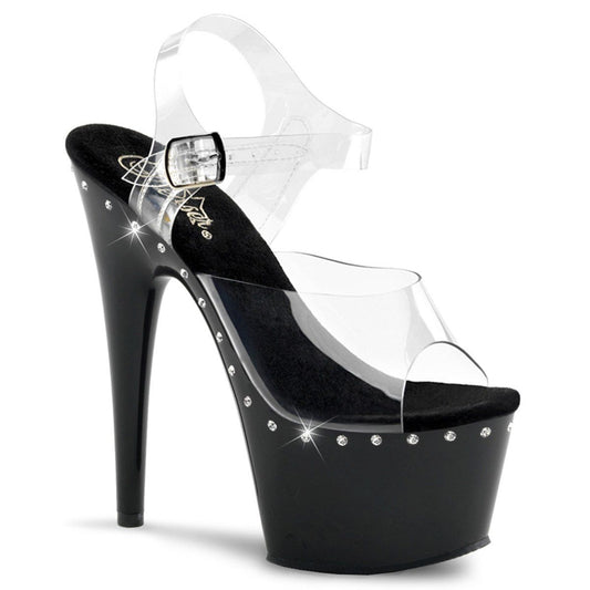 ADORE-708LS Clear/Black Platform Sandal Pleaser