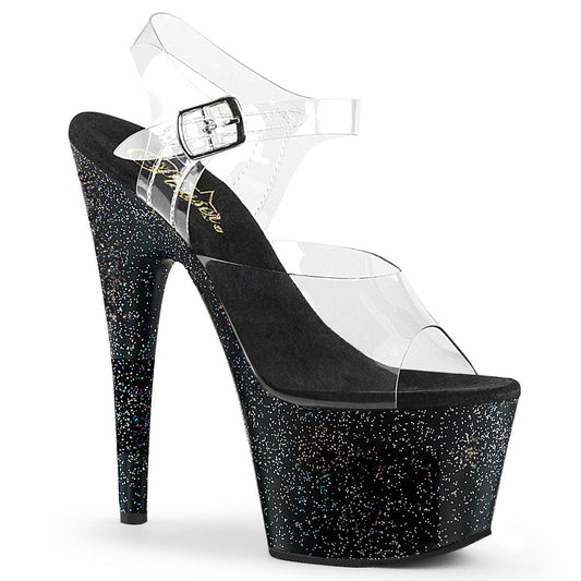 ADORE-708MG Clear/ Black Platform Sandal Pleaser