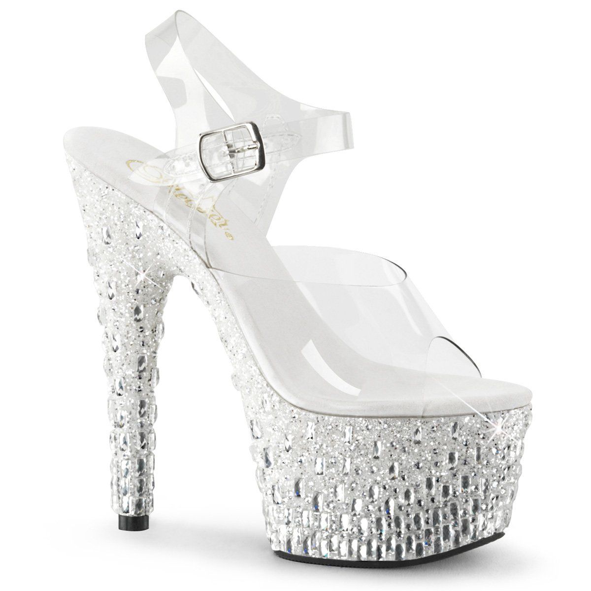 ADORE-708MR-5 Clear/White-Silver Platform Sandal Pleaser