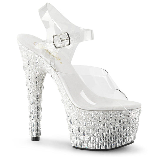 ADORE-708MR-5 Clear/White-Silver Platform Sandal Pleaser