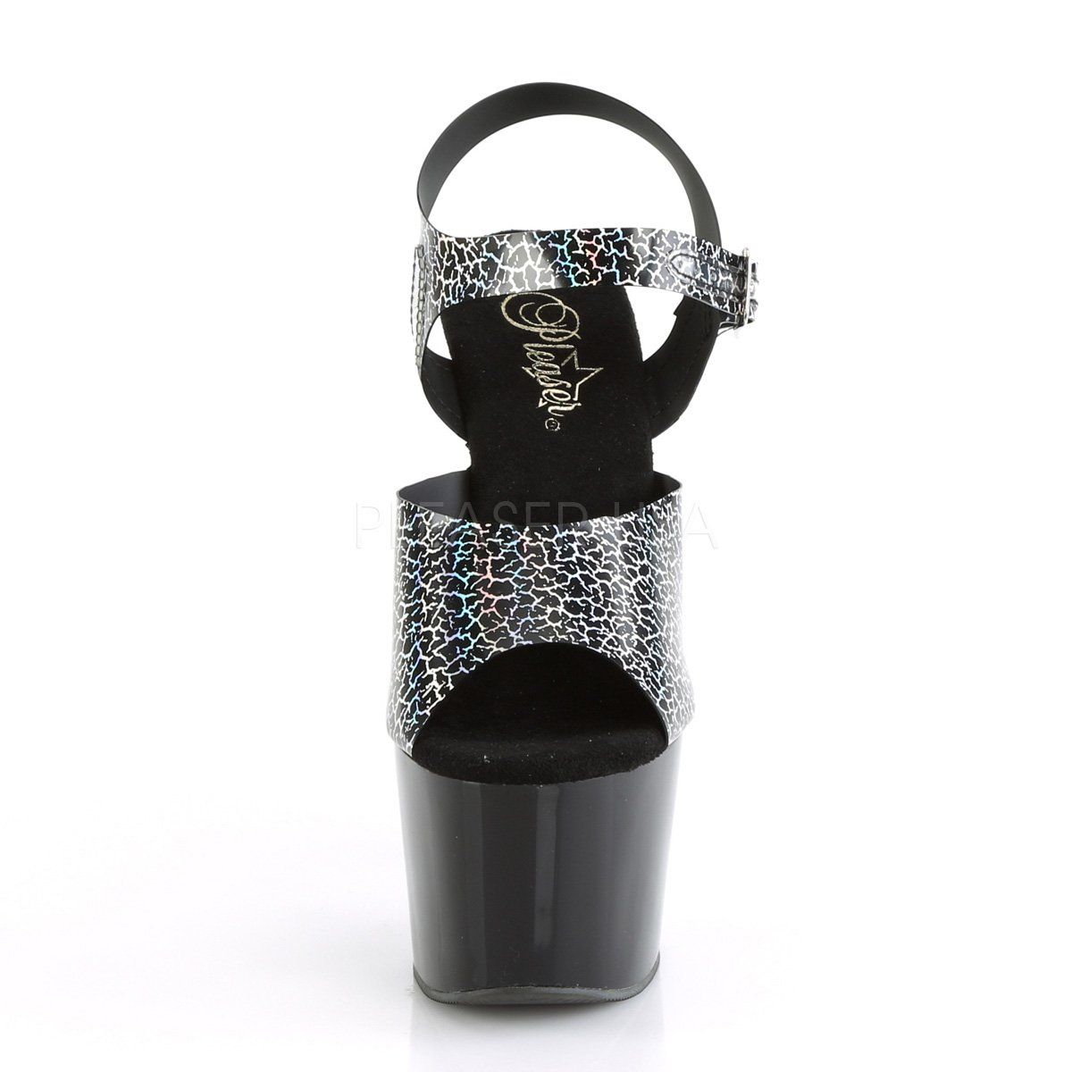 ADORE-708N-CK Black Cracker Hologram TPU/Black Platform Sandal Pleaser