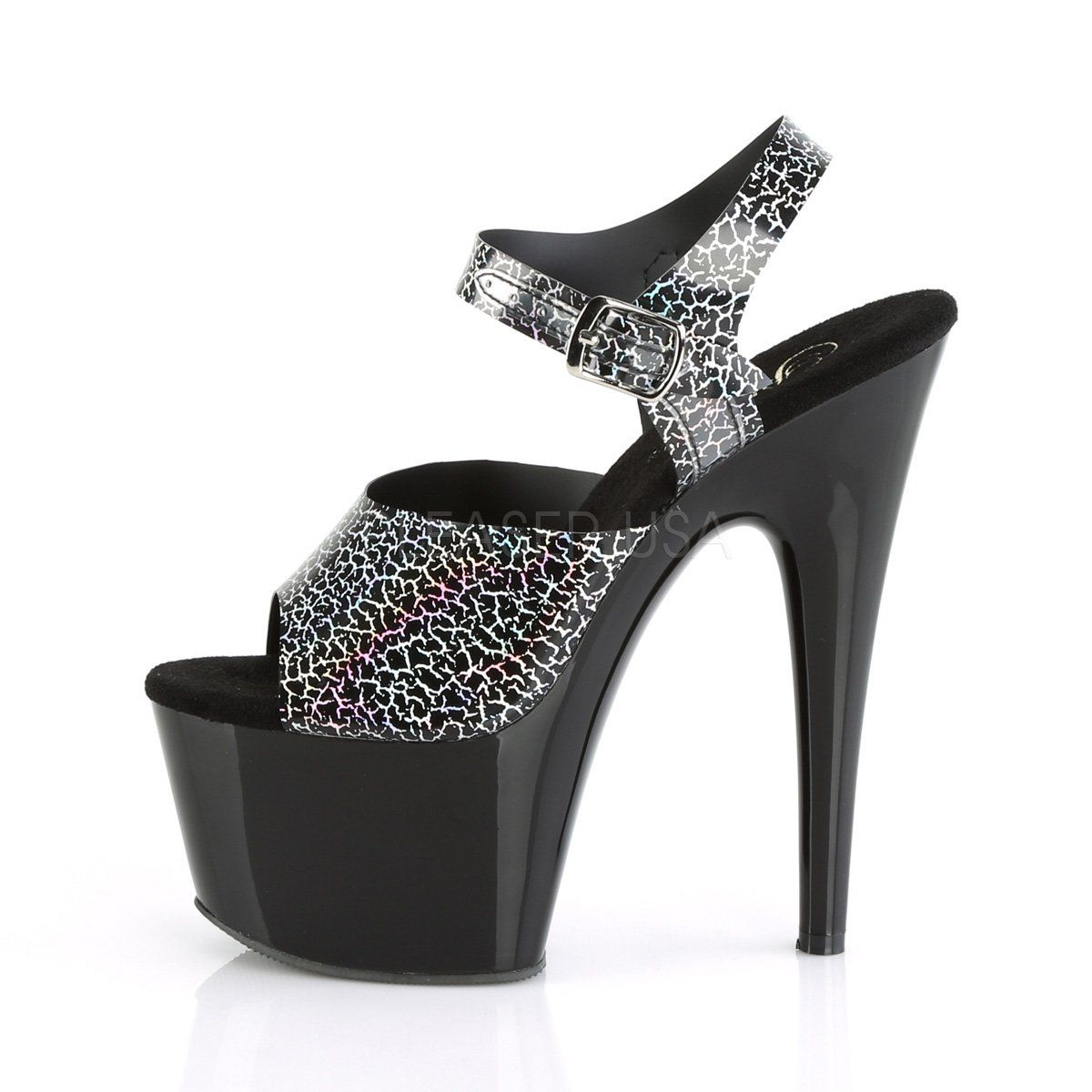 ADORE-708N-CK Black Cracker Hologram TPU/Black Platform Sandal Pleaser