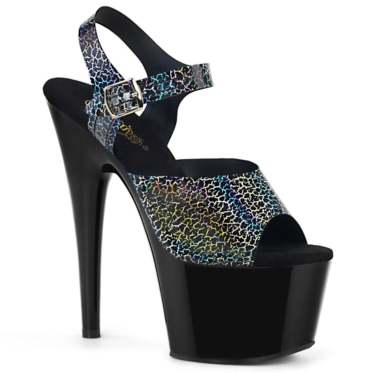 ADORE-708N-CK Black Cracker Hologram TPU/Black Platform Sandal Pleaser