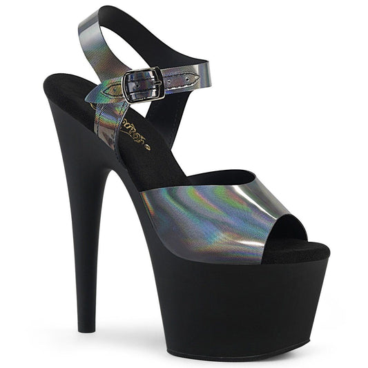 ADORE-708N-DT Pewter Hologram TPU Platform Sandal Pleaser