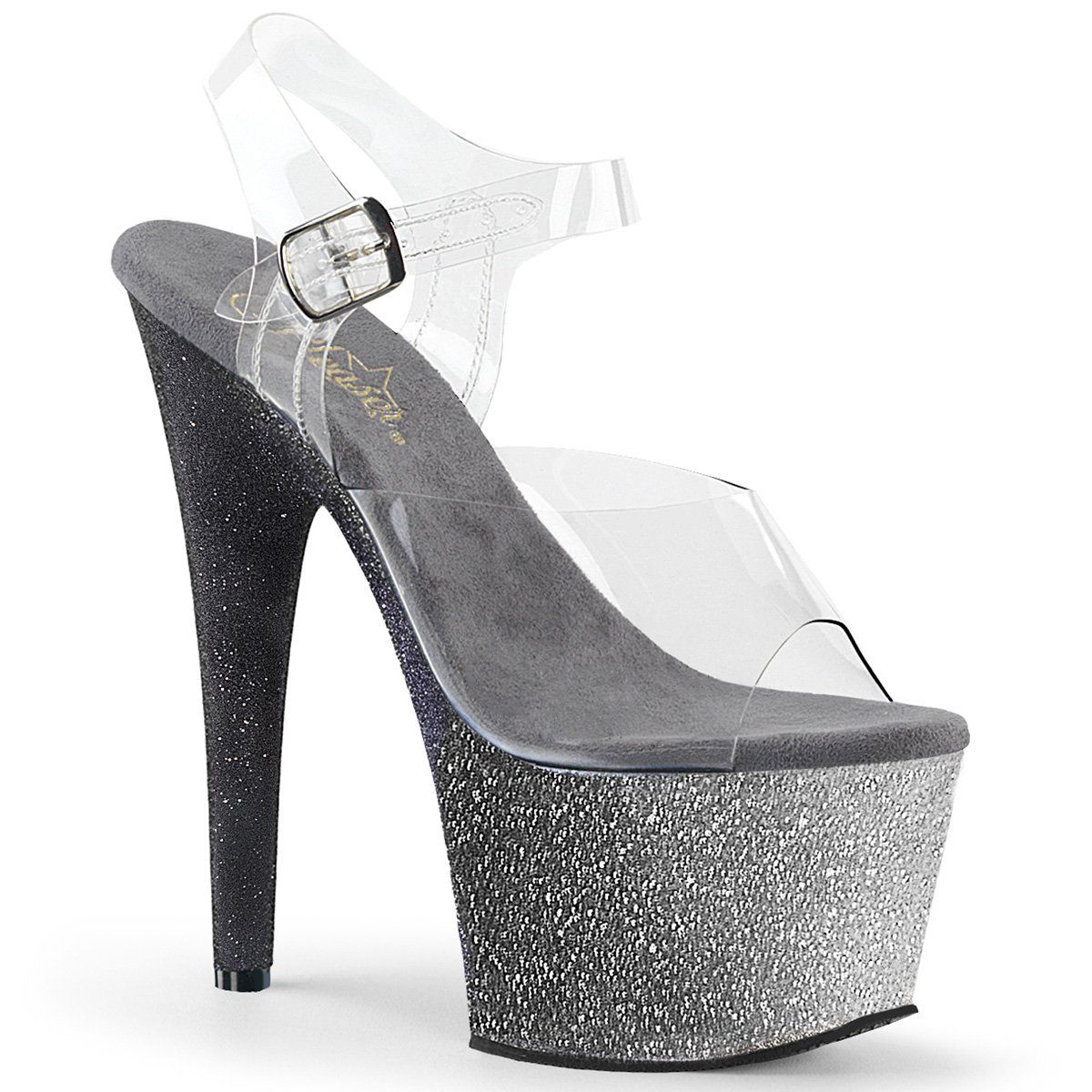 ADORE-708OMBRE Clear/Silver-Black Ombre Platform Sandal Pleaser