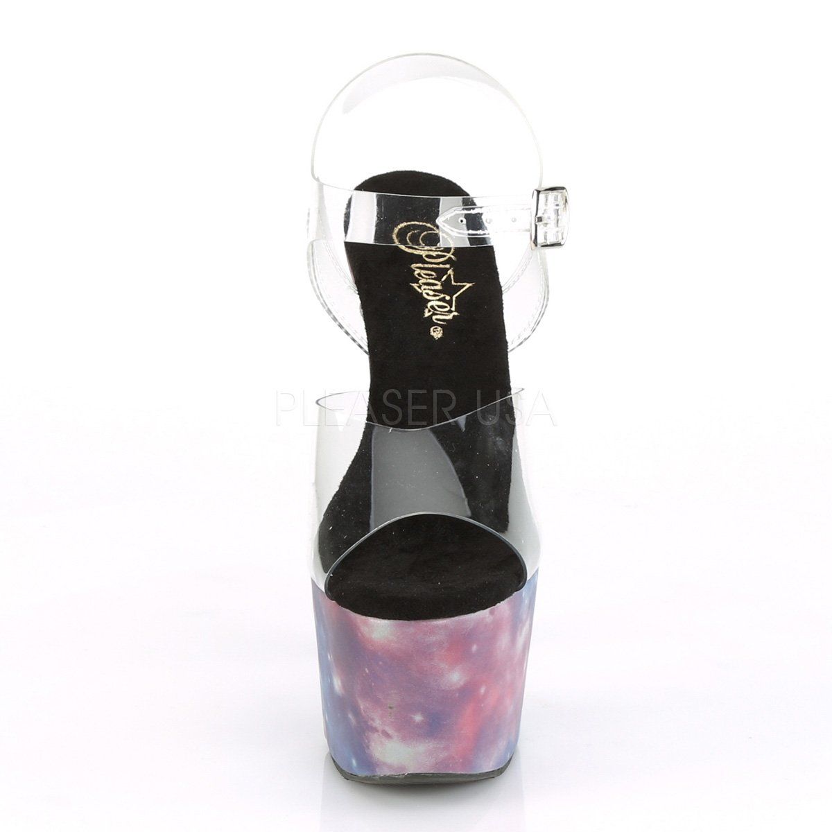 ADORE-708REFL Clear/Purple-Blue Reflective Platform Sandal Pleaser