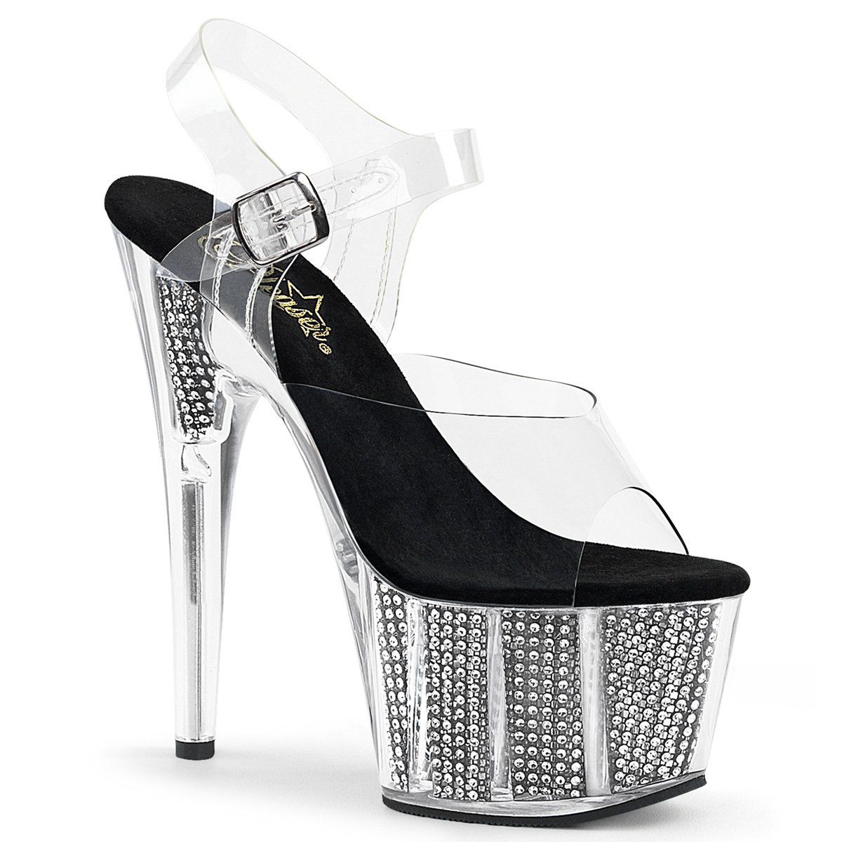 ADORE-708SRS Clear/Black SRS Platform Sandal Pleaser