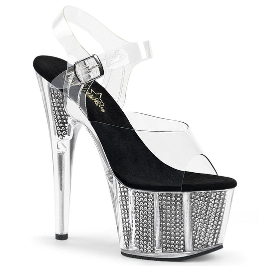 ADORE-708SRS Clear/Black SRS Platform Sandal Pleaser