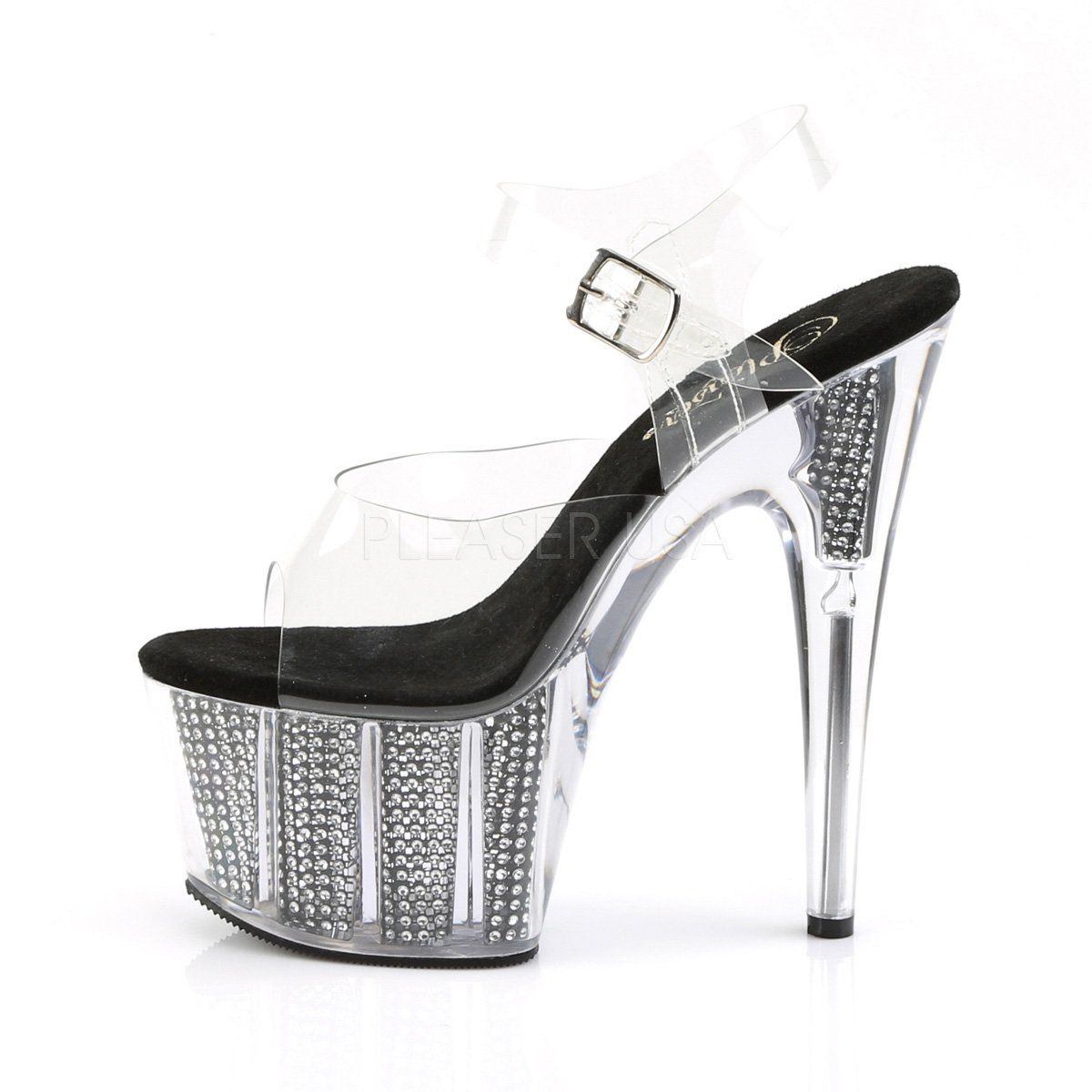 ADORE-708SRS Clear/Black SRS Platform Sandal Pleaser