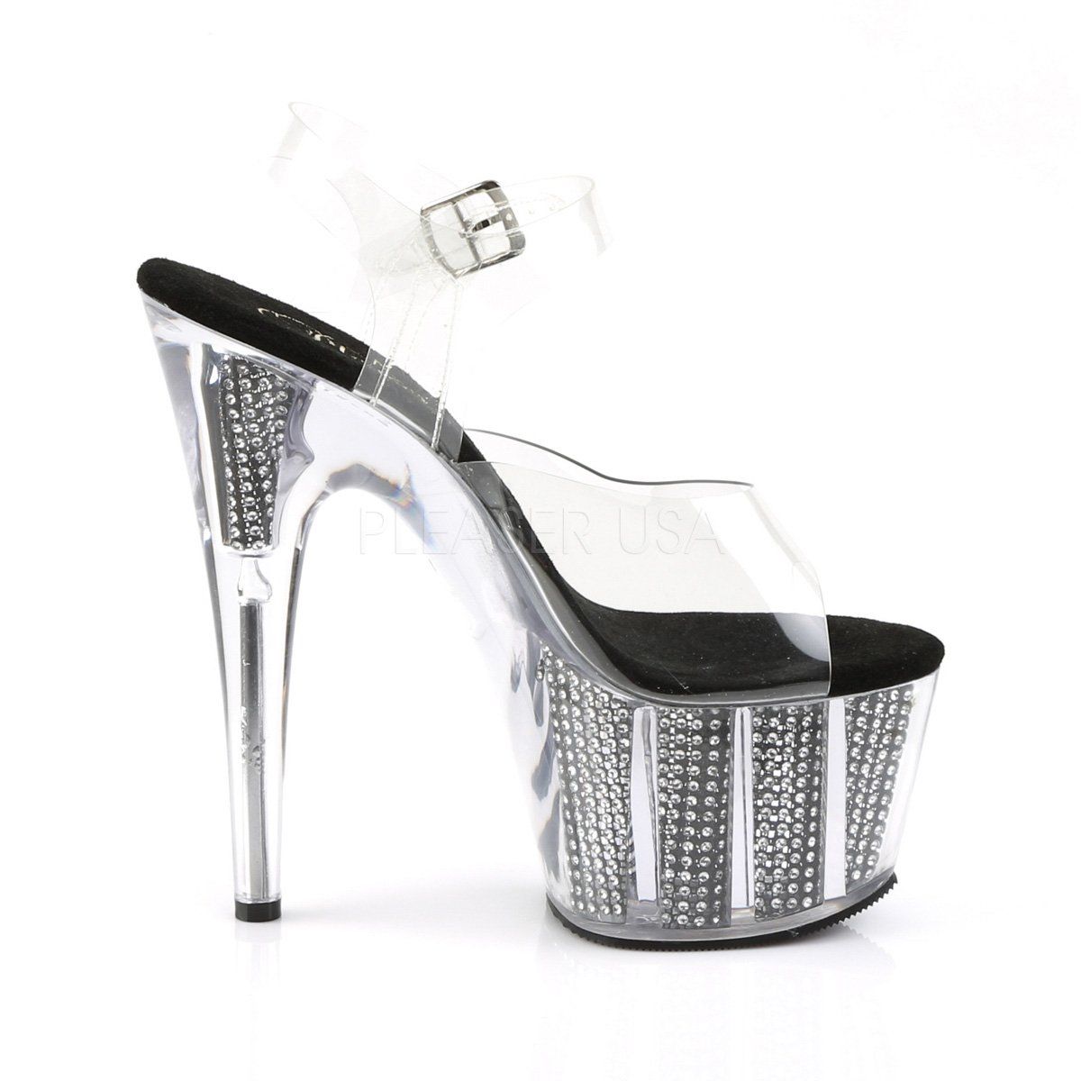 ADORE-708SRS Clear/Black SRS Platform Sandal Pleaser