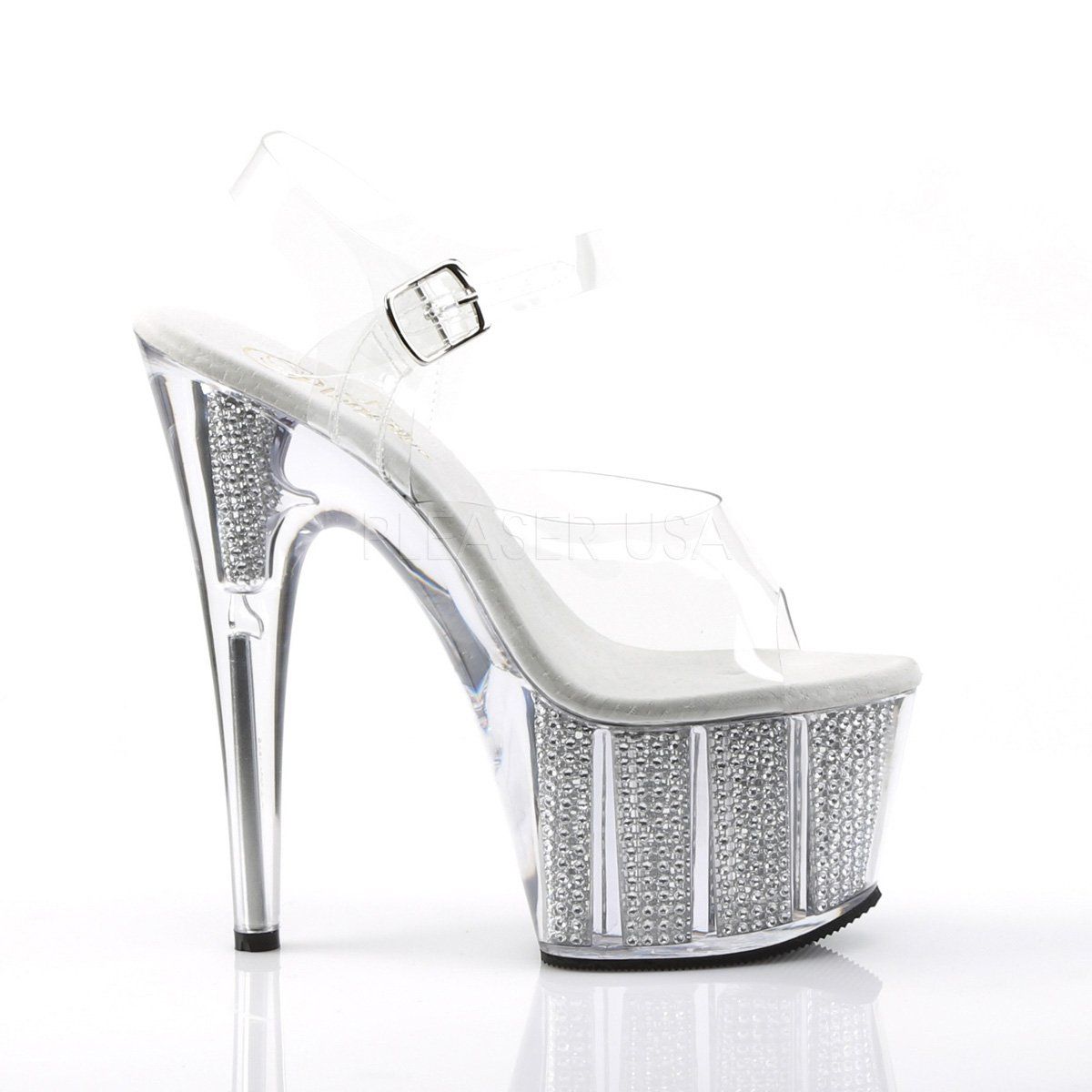 ADORE-708SRS Clear/Silver SRS Platform Sandal Pleaser