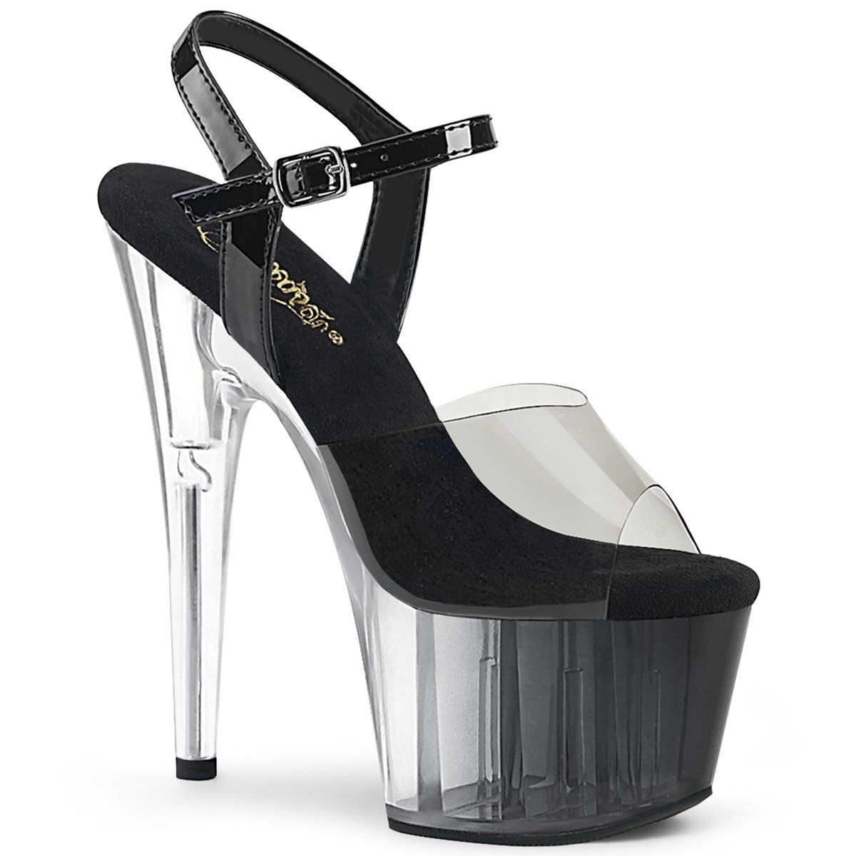ADORE-708T-1 Smoke-Black - Clear/Ombre Platform Sandal Pleaser