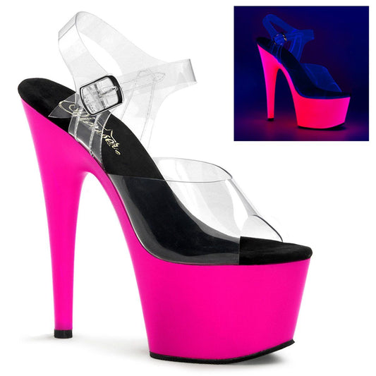 ADORE-708UV Clear/Neon Pink Platform Sandal Pleaser