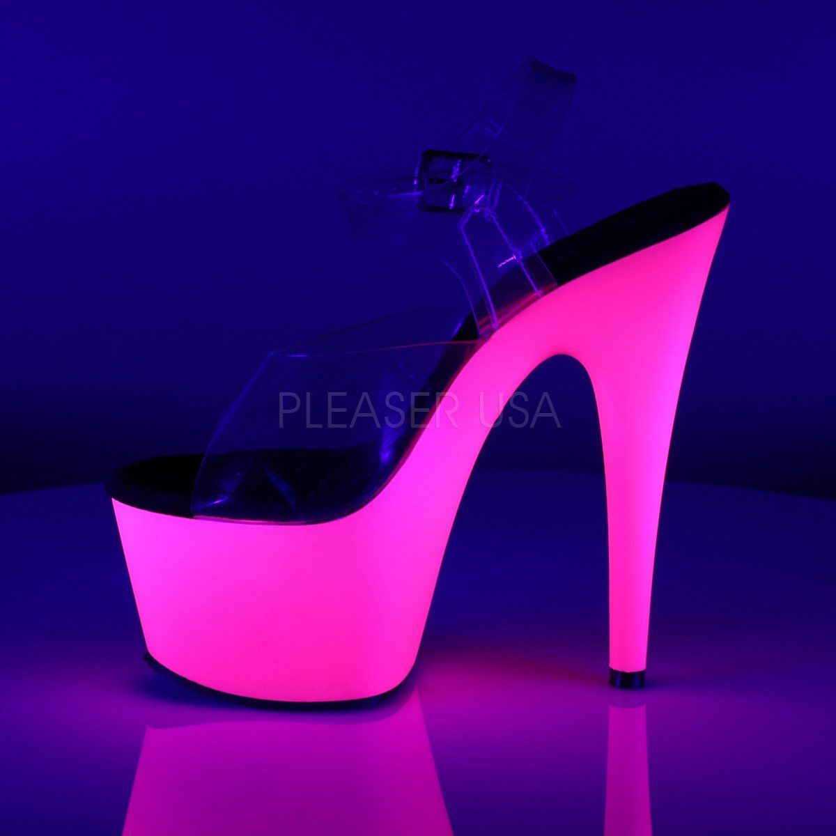 ADORE-708UV Clear/Neon Pink Platform Sandal Pleaser