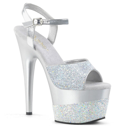 ADORE-709-2G Silver Multi Glitter/Silver Multi Glitter Platform Sandal Pleaser