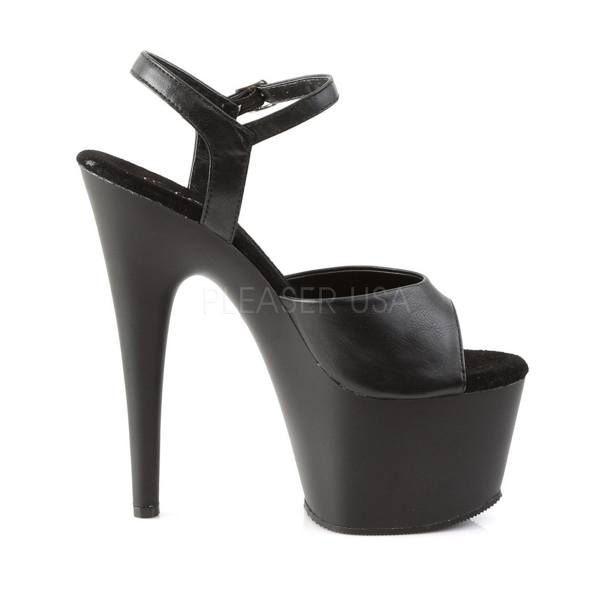 ADORE-709 Black Faux Leather Platform Sandal Pleaser
