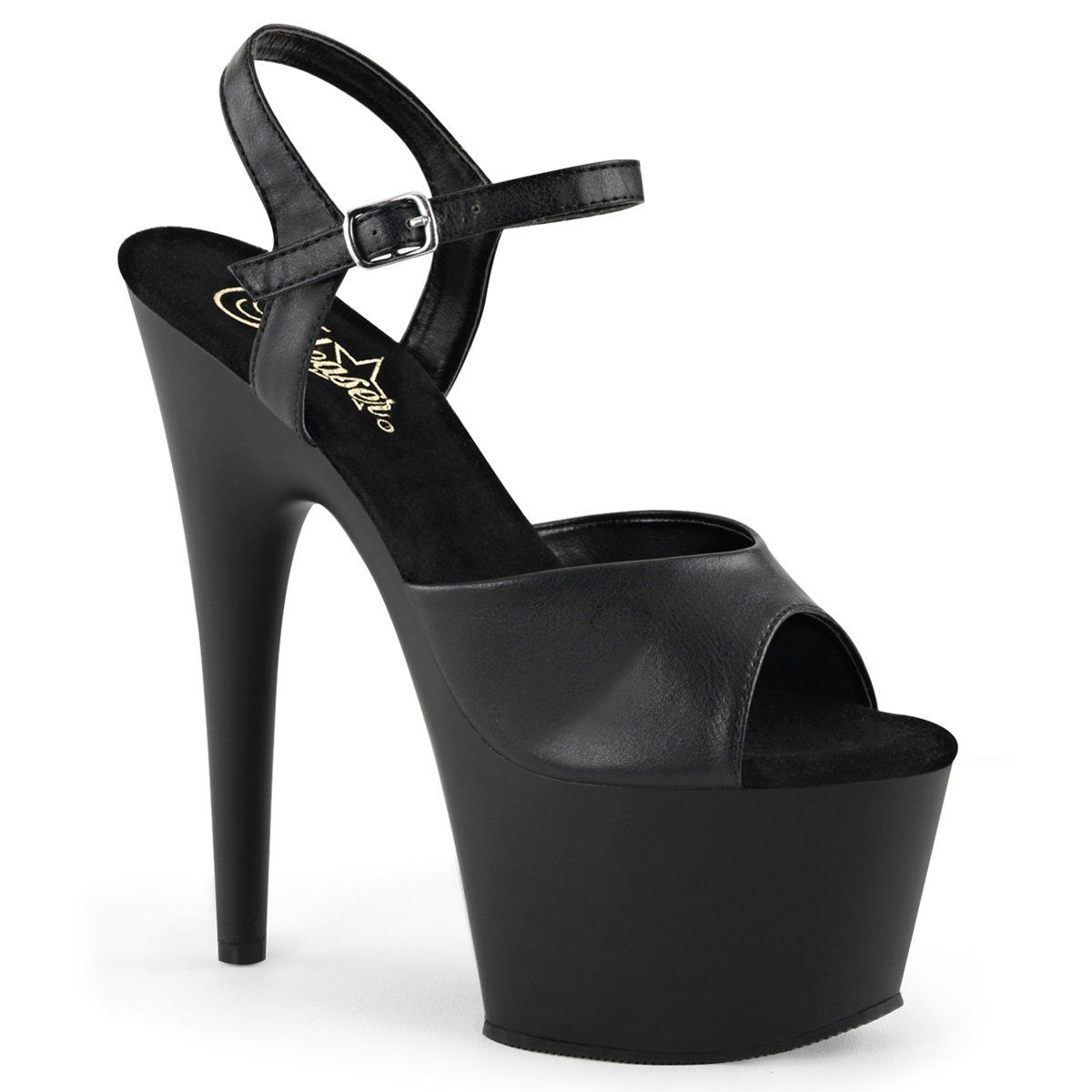 ADORE-709 Black Faux Leather Platform Sandal Pleaser