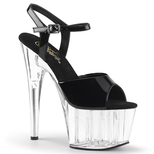 ADORE-709 Black Patent/ Clear Platform Sandal Pleaser