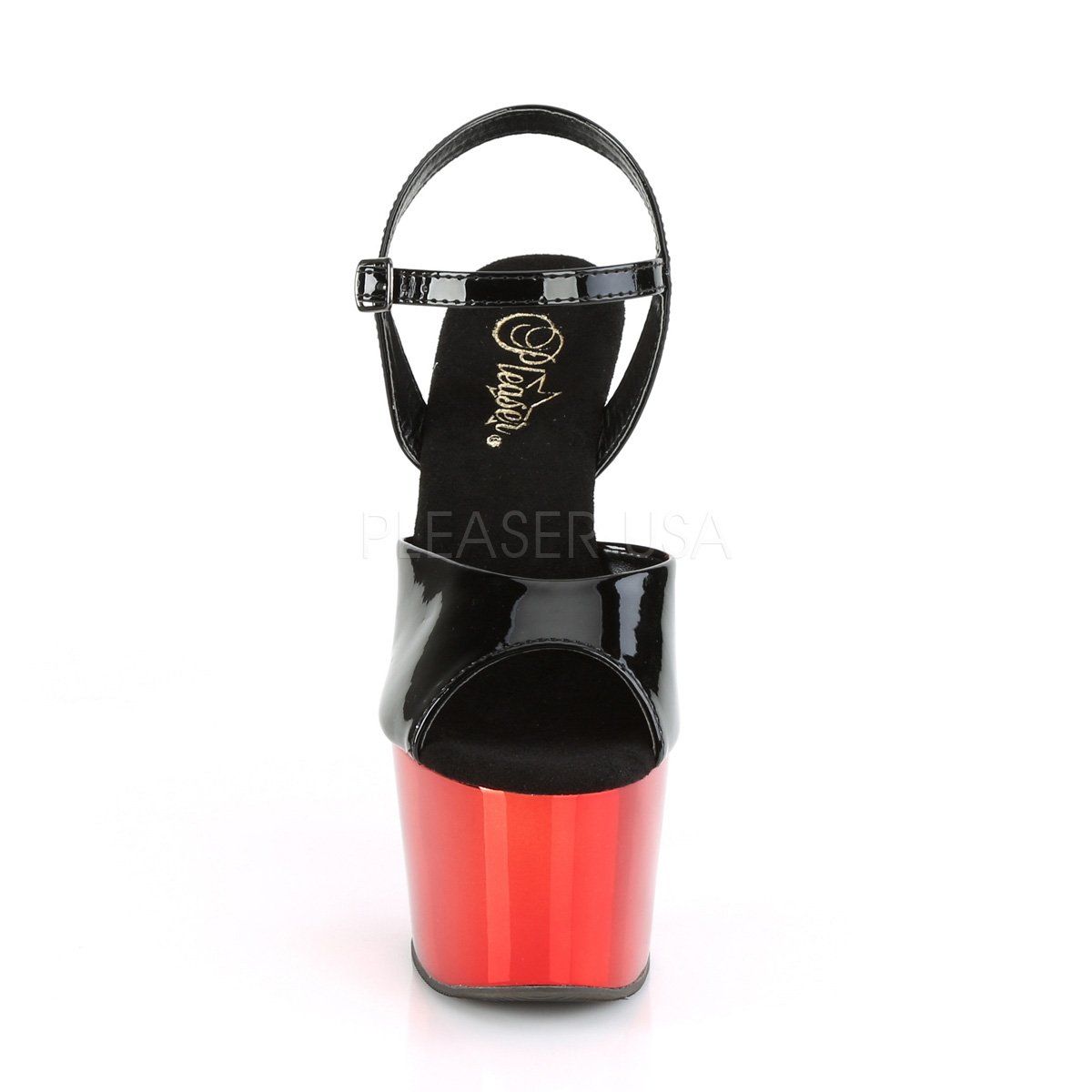 ADORE-709 Black Patent/Red Chrome Platform Sandal Pleaser
