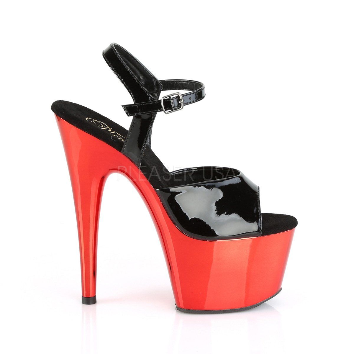 ADORE-709 Black Patent/Red Chrome Platform Sandal Pleaser