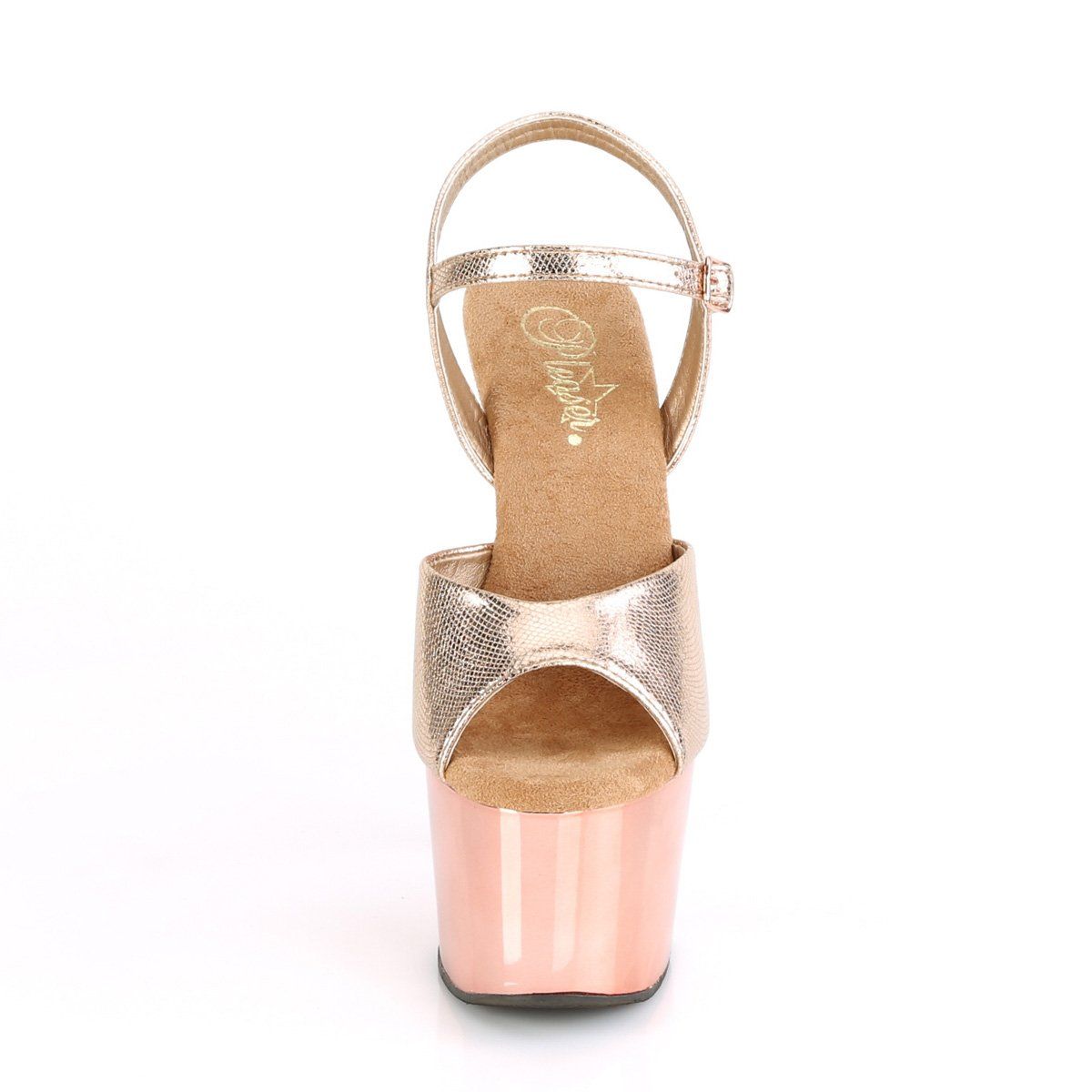 ADORE-709 Rose Gold Textured Metallic/RoseGold Chrome Platform Sandal Pleaser