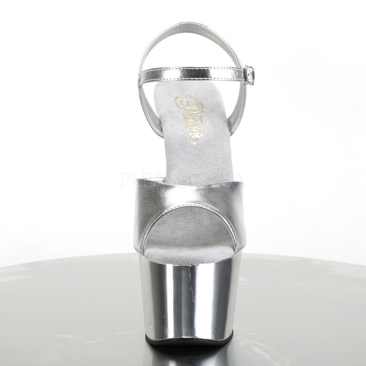 ADORE-709 Silver Metallic Pu/Silver Chrome Platform Sandal Pleaser