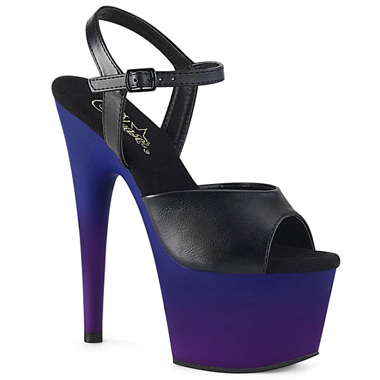 ADORE-709BP Black Faux Leather/Blue-Purple Ombre Platform Sandal Pleaser