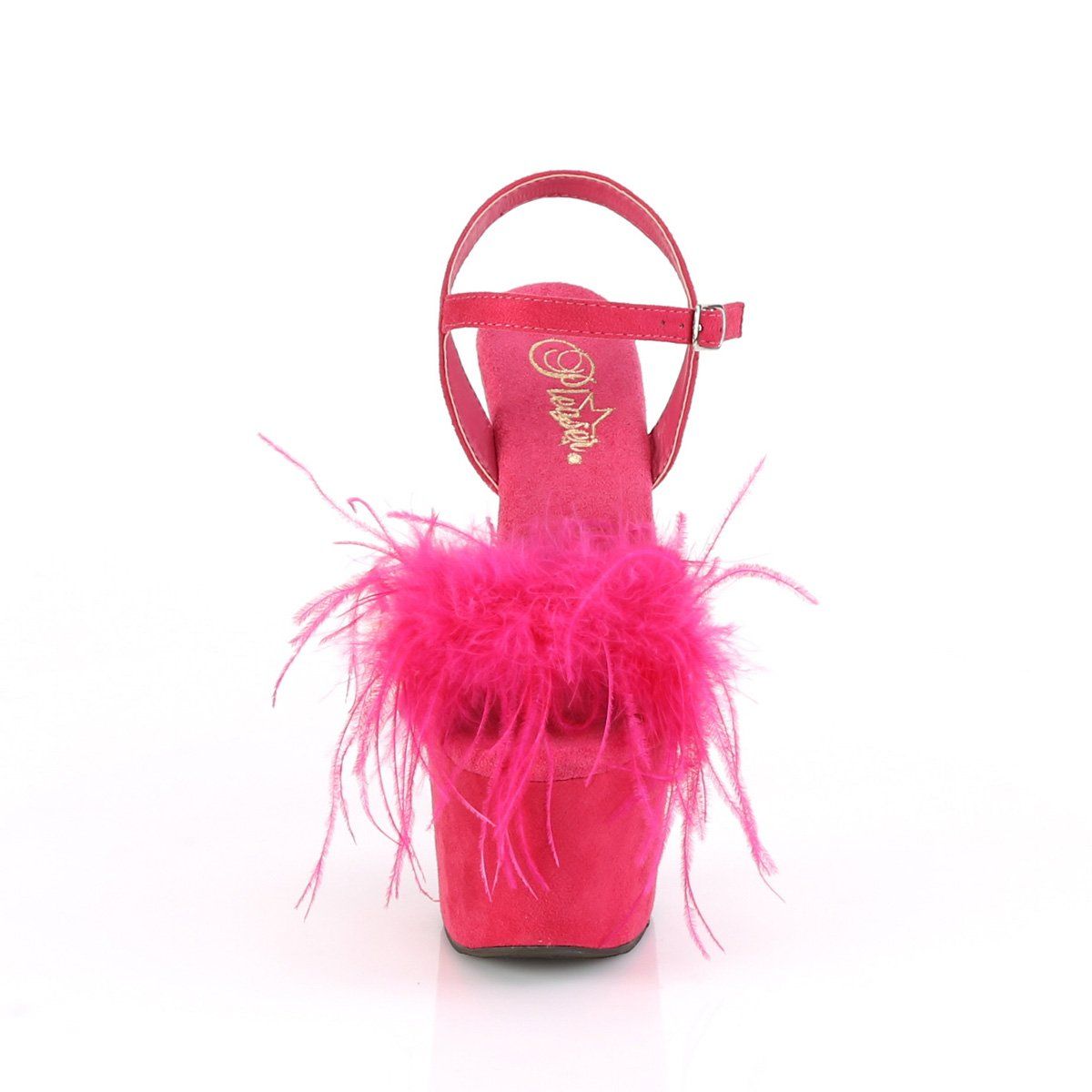 ADORE-709F Hot Pink Faux Suede-Feather/Hot Pink Faux Suede Platform Sandal Pleaser