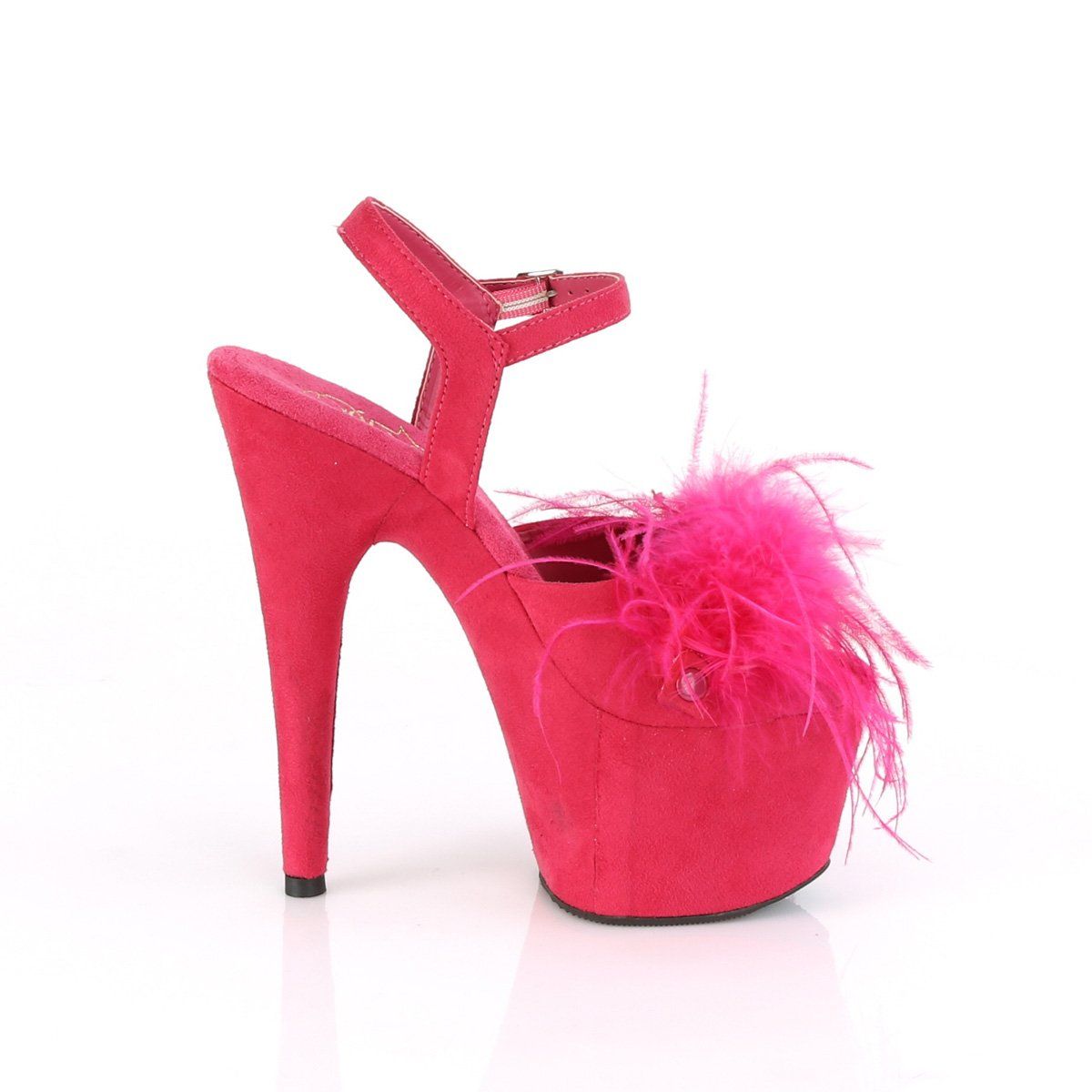 ADORE-709F Hot Pink Faux Suede-Feather/Hot Pink Faux Suede Platform Sandal Pleaser