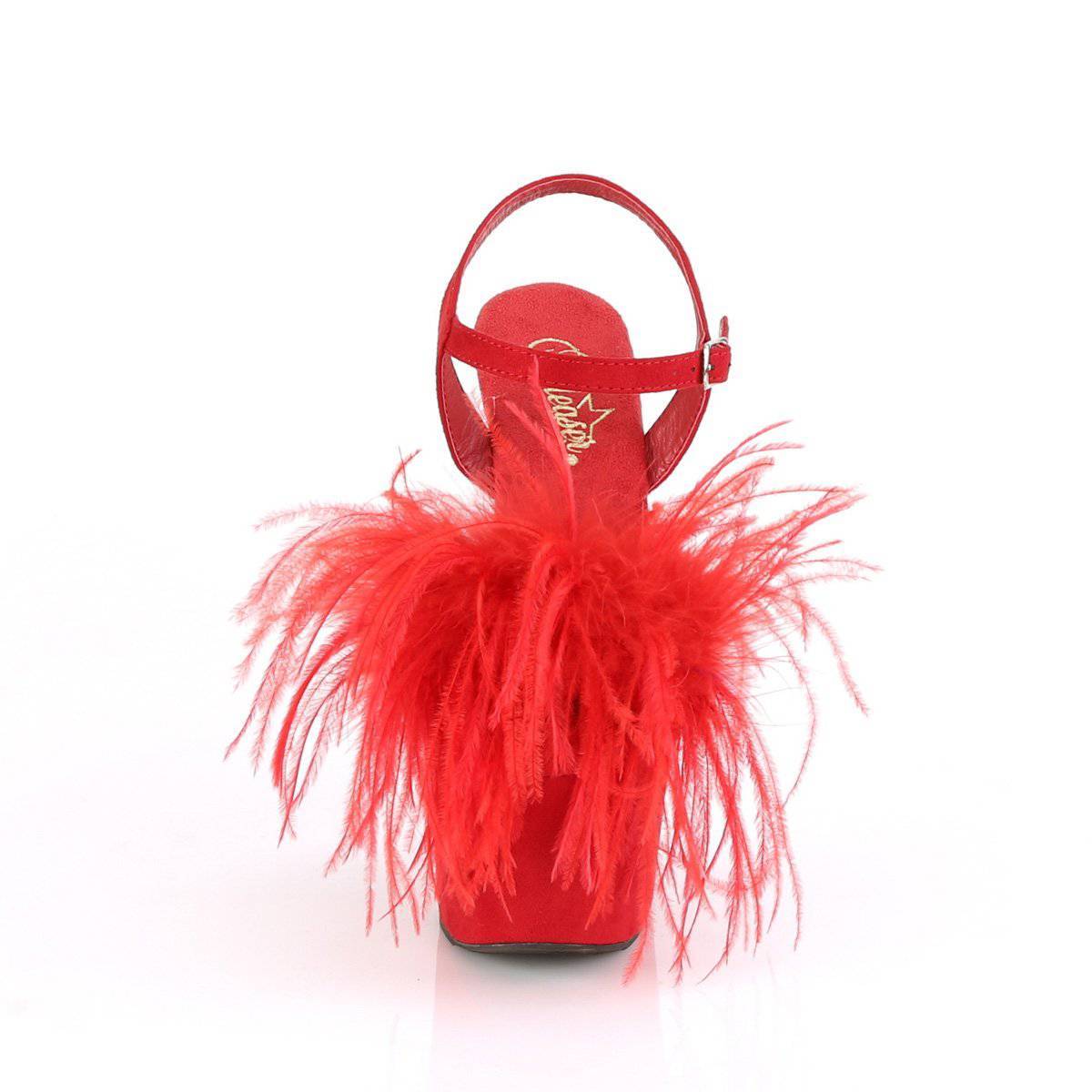 ADORE-709F Red Faux Suede-Feather/Red Faux Suede Platform Sandal Pleaser