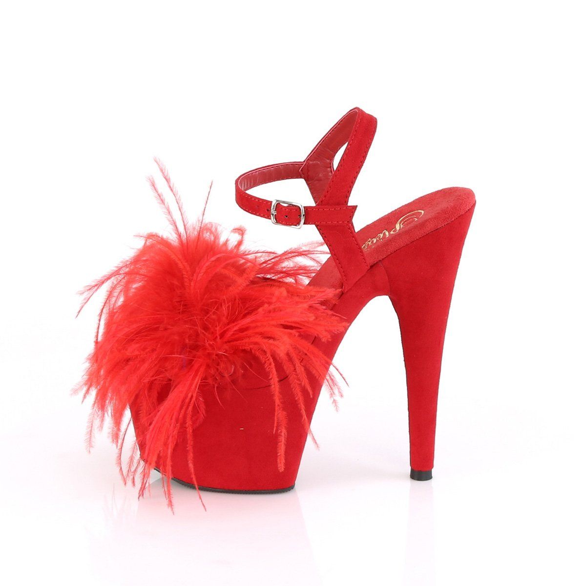 ADORE-709F Red Faux Suede-Feather/Red Faux Suede Platform Sandal Pleaser