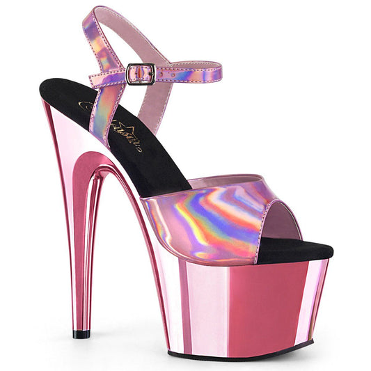 ADORE-709HGCH Baby Pink Hologram/Baby Pink Chrome Platform Sandal Pleaser