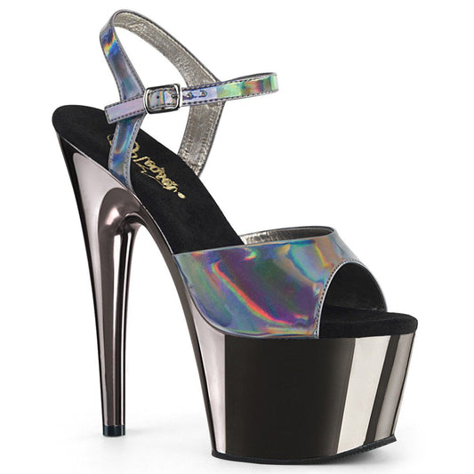 ADORE-709HGCH Pewter Hologram/Pewter Chrome Platform Sandal Pleaser