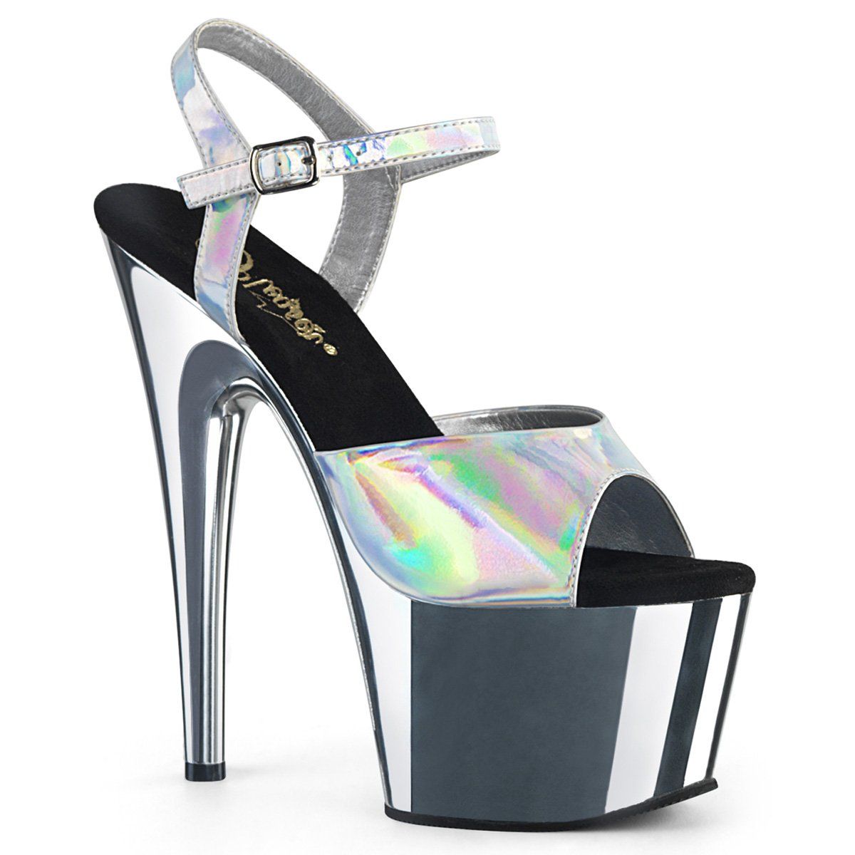 ADORE-709HGCH Silver Hologram/Silver Chrome Platform Sandal Pleaser