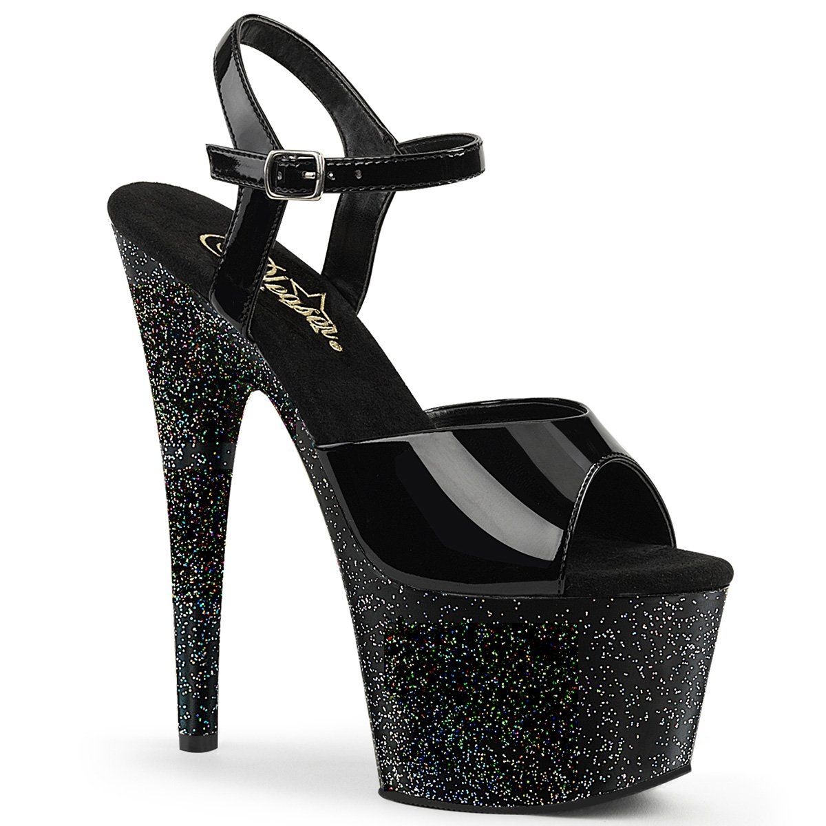 ADORE-709MG Black Patent Platform Sandal Pleaser