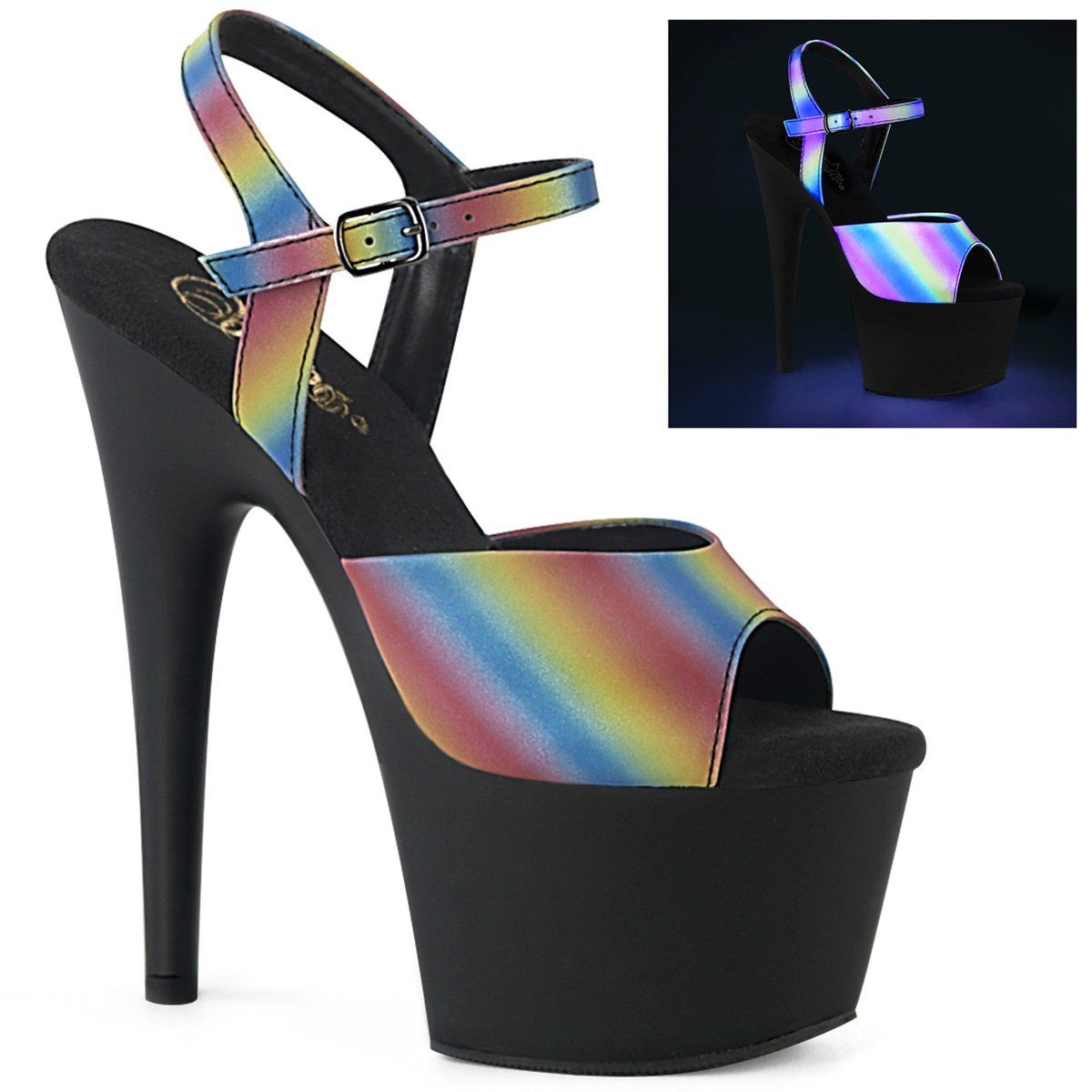 ADORE-709REFL-02 Rainbow Reflective Platform Sandal Pleaser