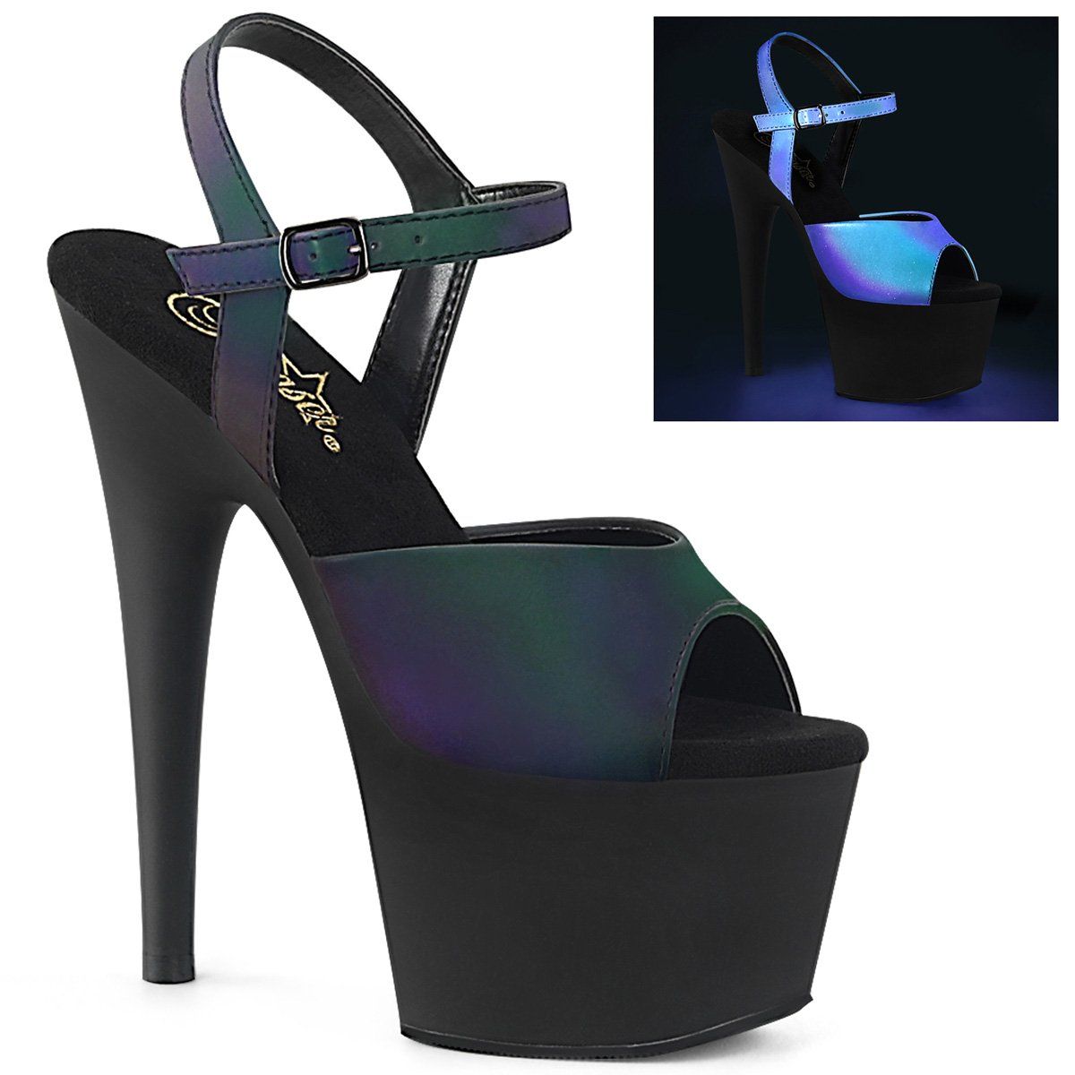 ADORE-709REFL Green Multi Reflective Platform Sandal Pleaser