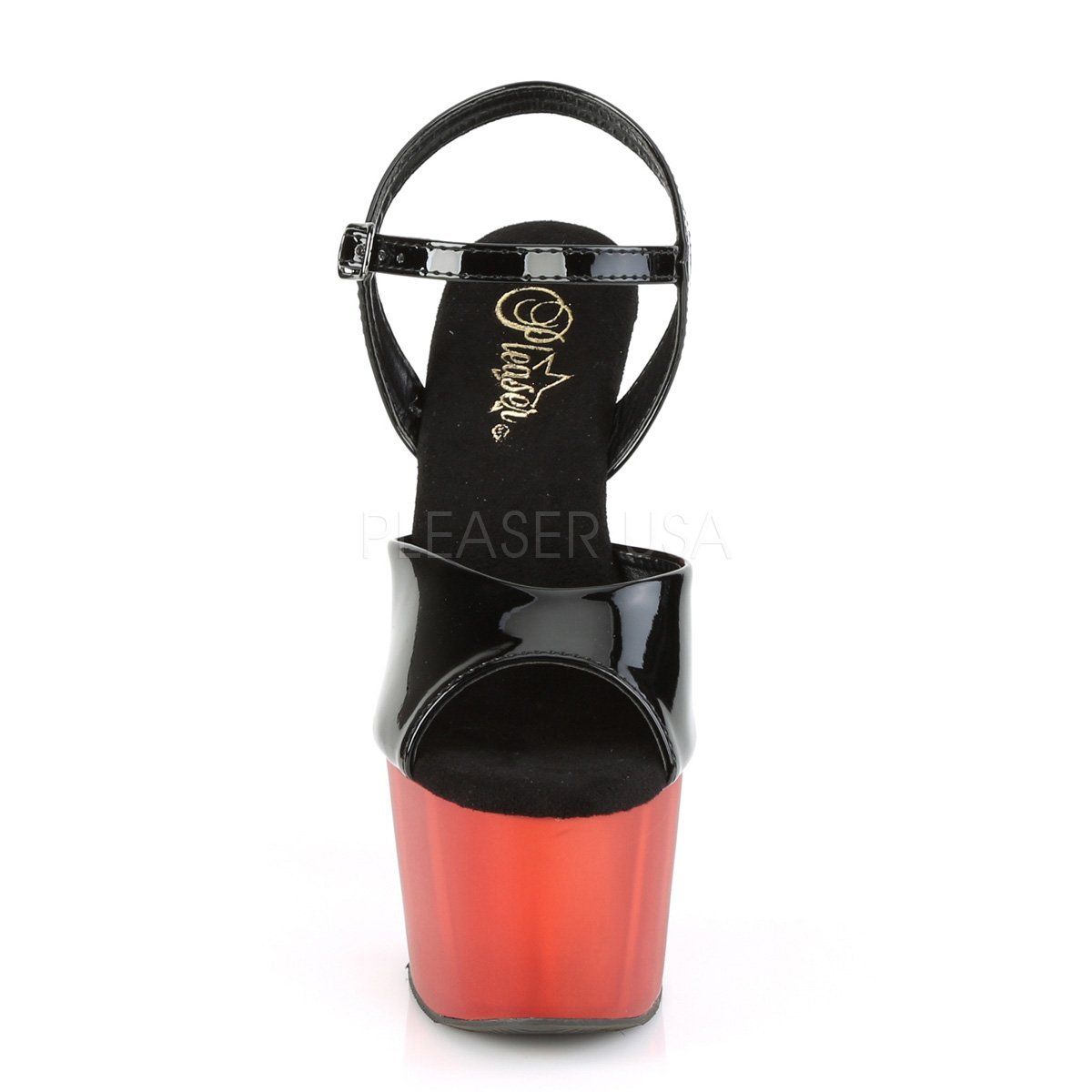 ADORE-709T Black Patent/Frosted Red Platform Sandal Pleaser
