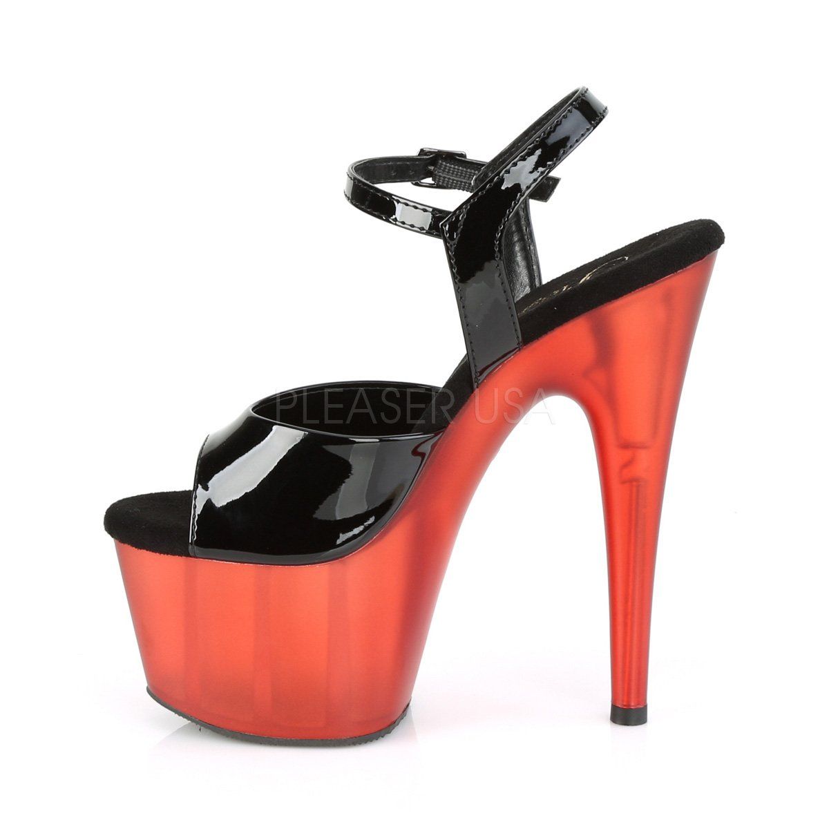 ADORE-709T Black Patent/Frosted Red Platform Sandal Pleaser