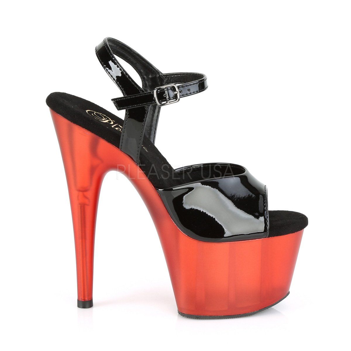 ADORE-709T Black Patent/Frosted Red Platform Sandal Pleaser
