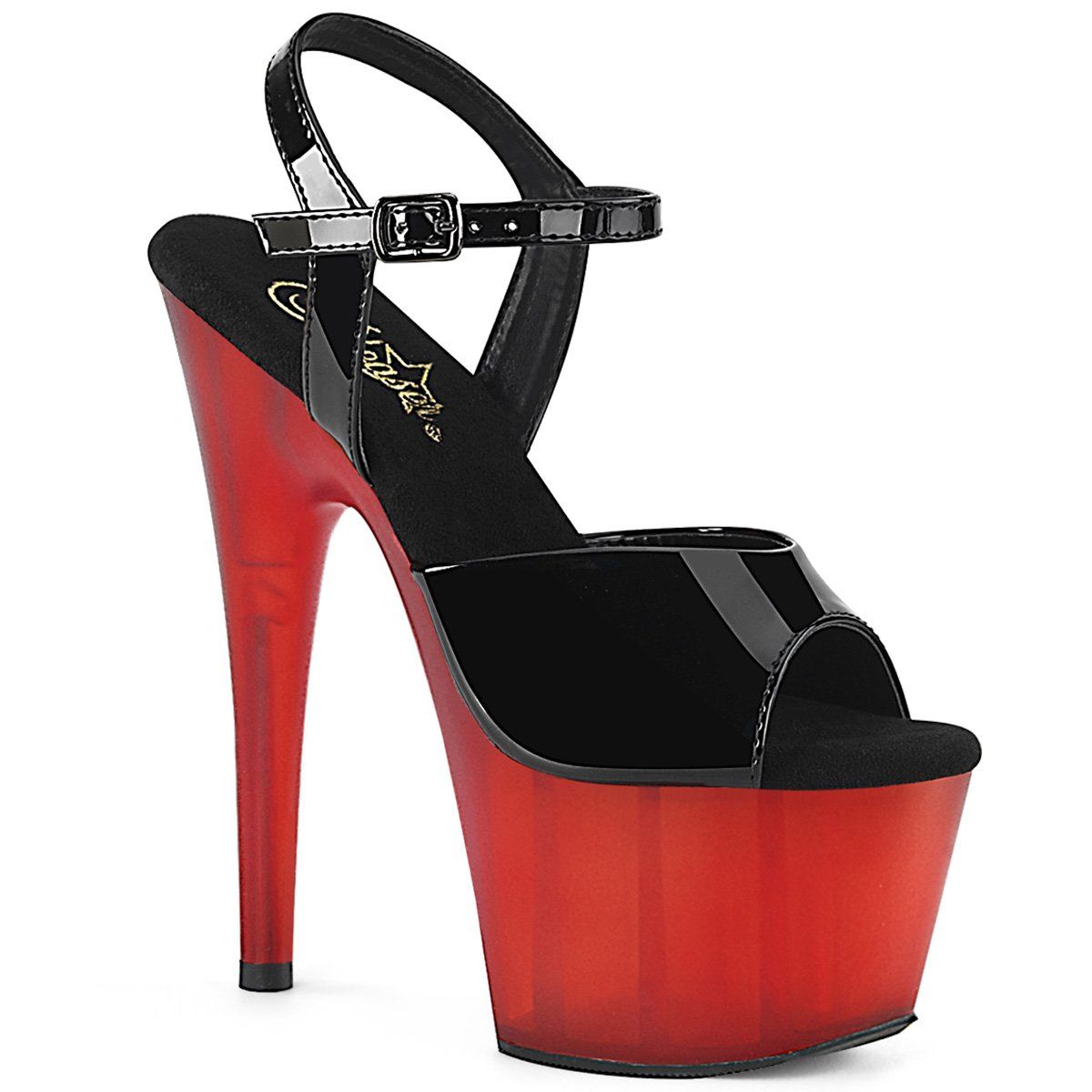 ADORE-709T Black Patent/Frosted Red Platform Sandal Pleaser