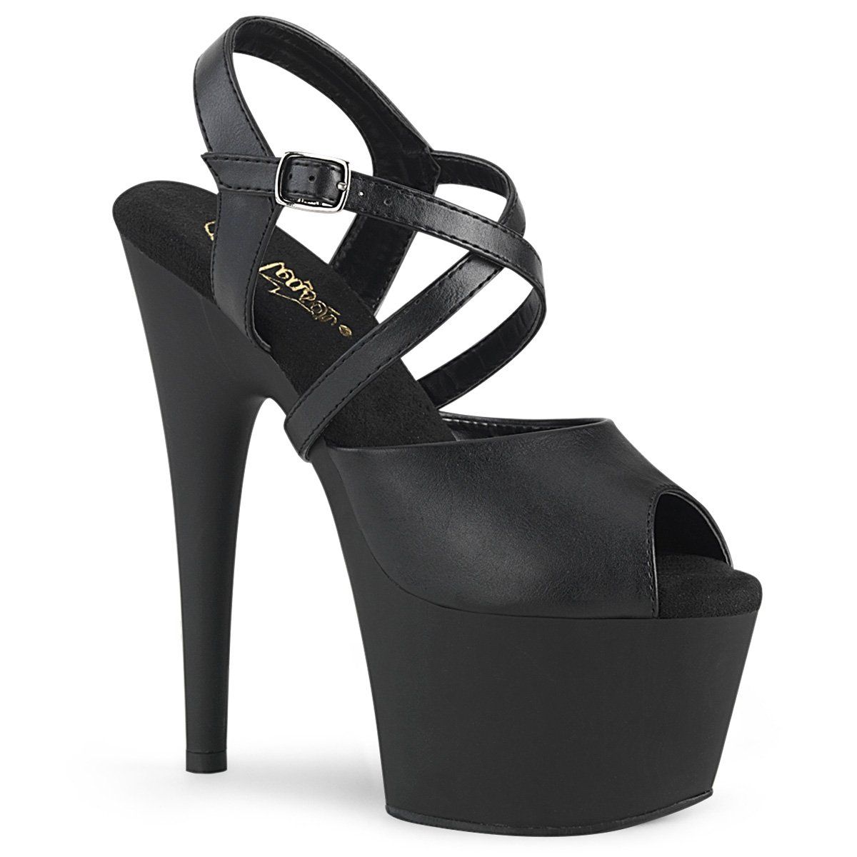 ADORE-724 Black Faux Leather Platform Sandal Pleaser