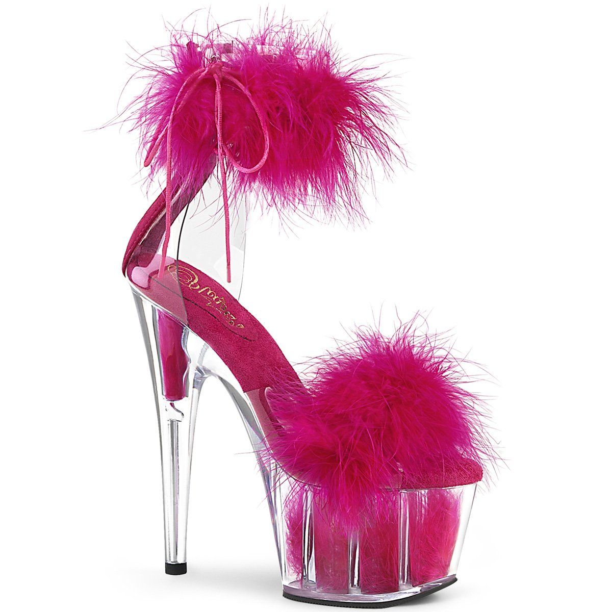 ADORE-724F Clear-Hot Pink Fur/Hot Pink Fur Platform Sandal Pleaser
