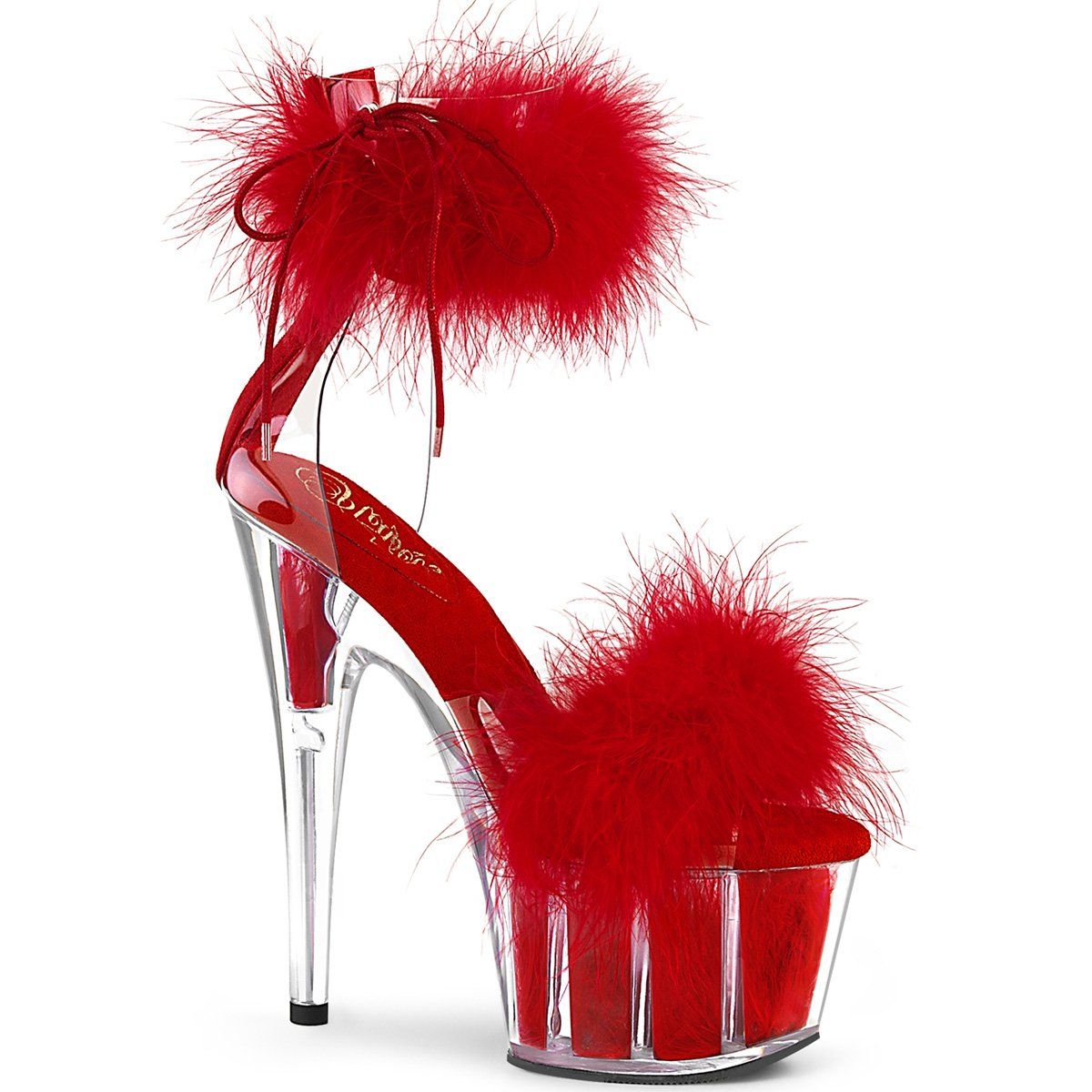 ADORE-724F Clear-Red Fur/Red Fur Platform Sandal Pleaser