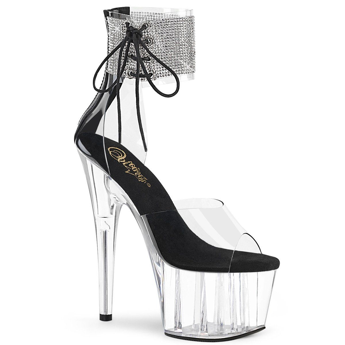 ADORE-724RS Clear- Black /Clear Platform Sandal Pleaser