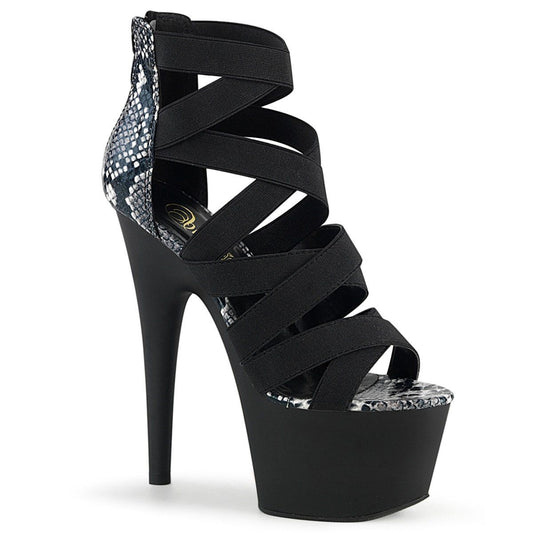 ADORE-748SP Black Elastic Band-Snake Print Patent Platform Sandal Pleaser