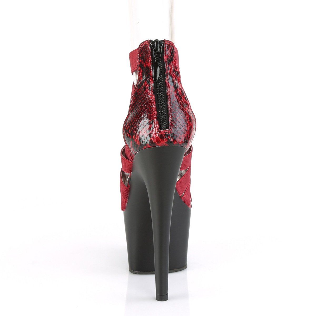 ADORE-748SP Wine Elastic Band-Snake Print Patent Platform Sandal Pleaser