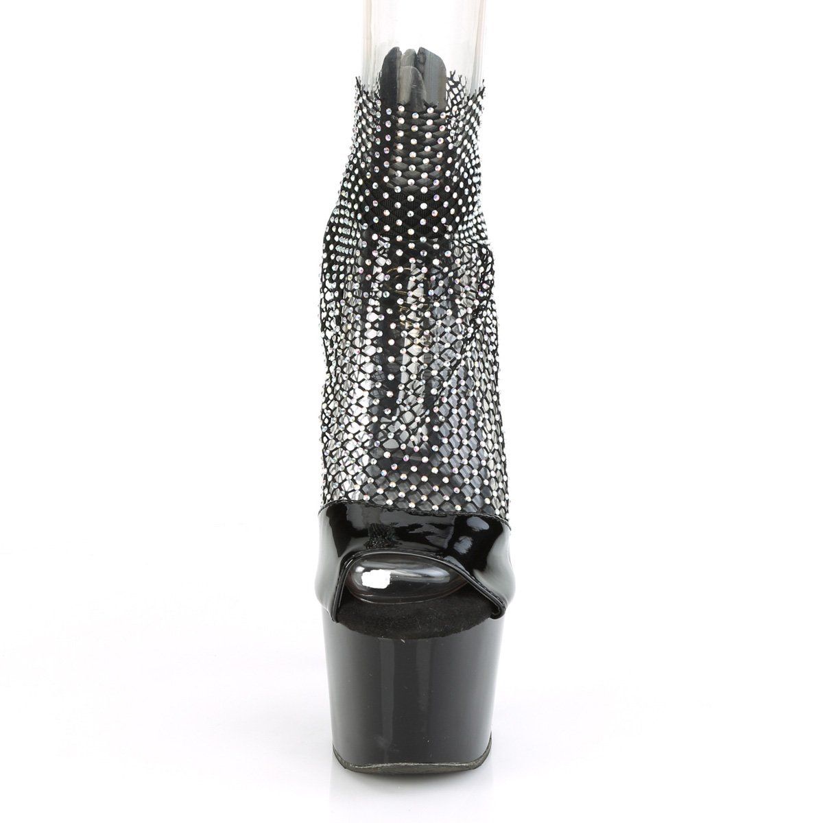 ADORE-765RM Black Patent-Rhinestone Mesh/ Black Platform Sandal Pleaser