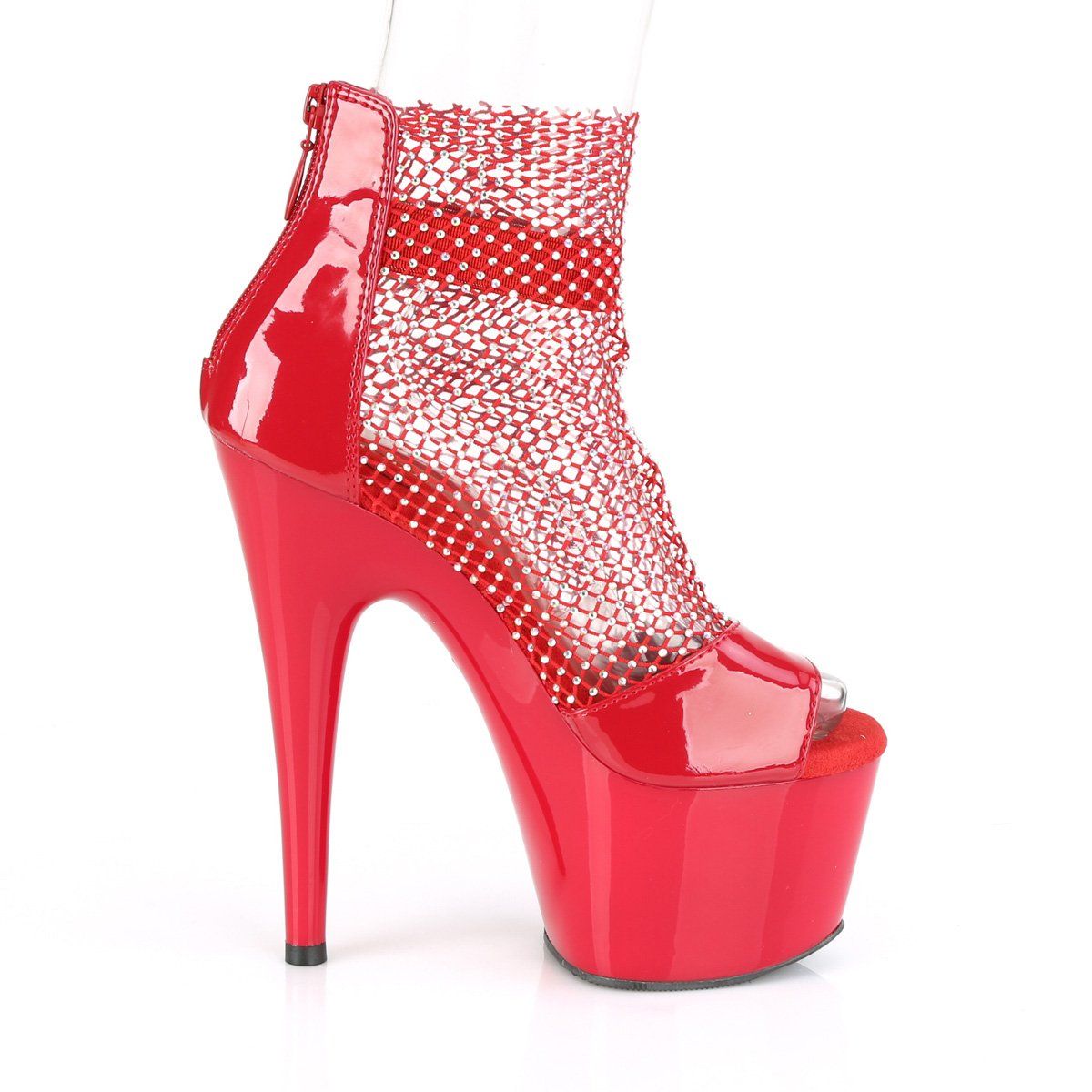 ADORE-765RM Red Patent-Rhinestone Mesh/Red Platform Sandal Pleaser