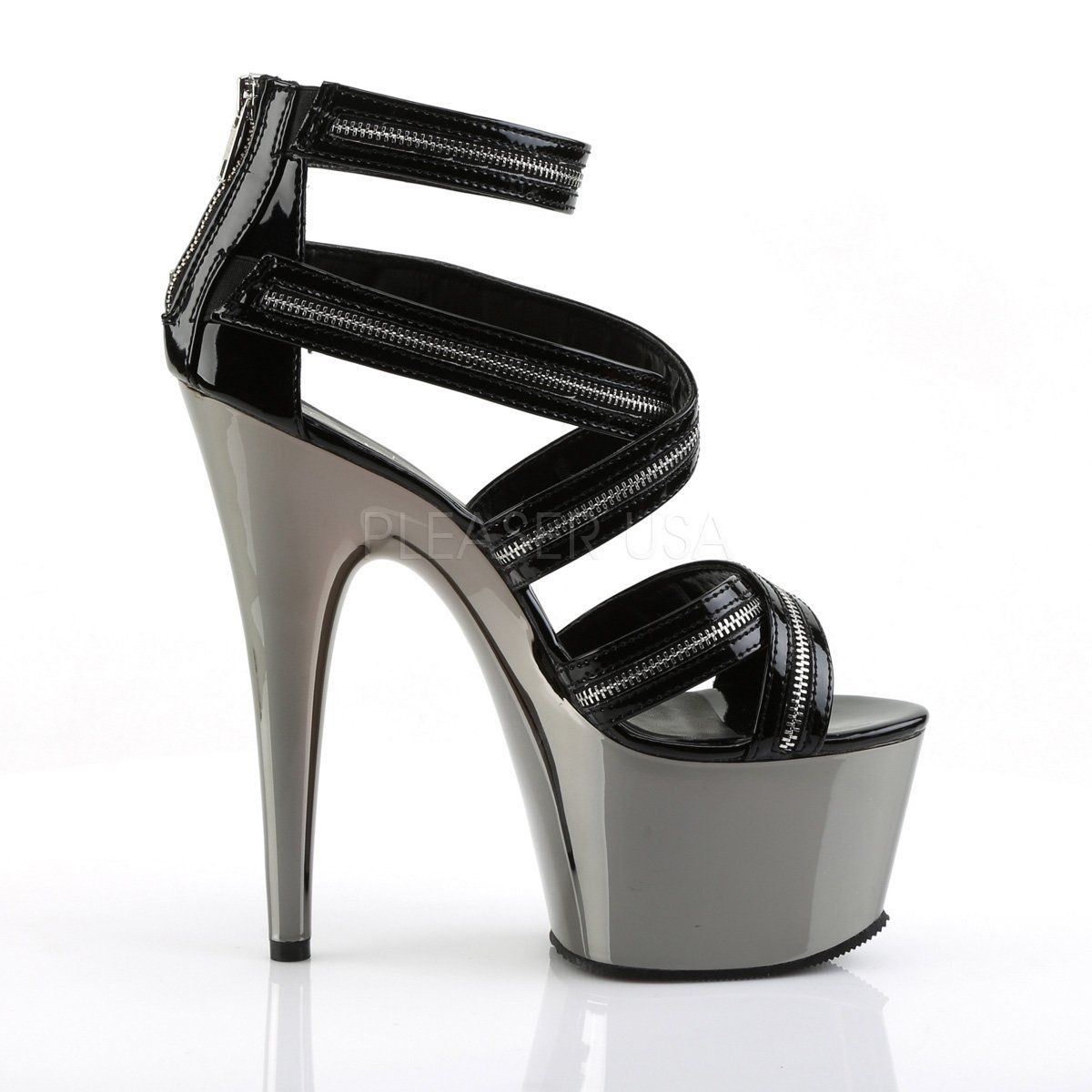 ADORE-767 Black/Pewter Chrome Platform Sandal Pleaser